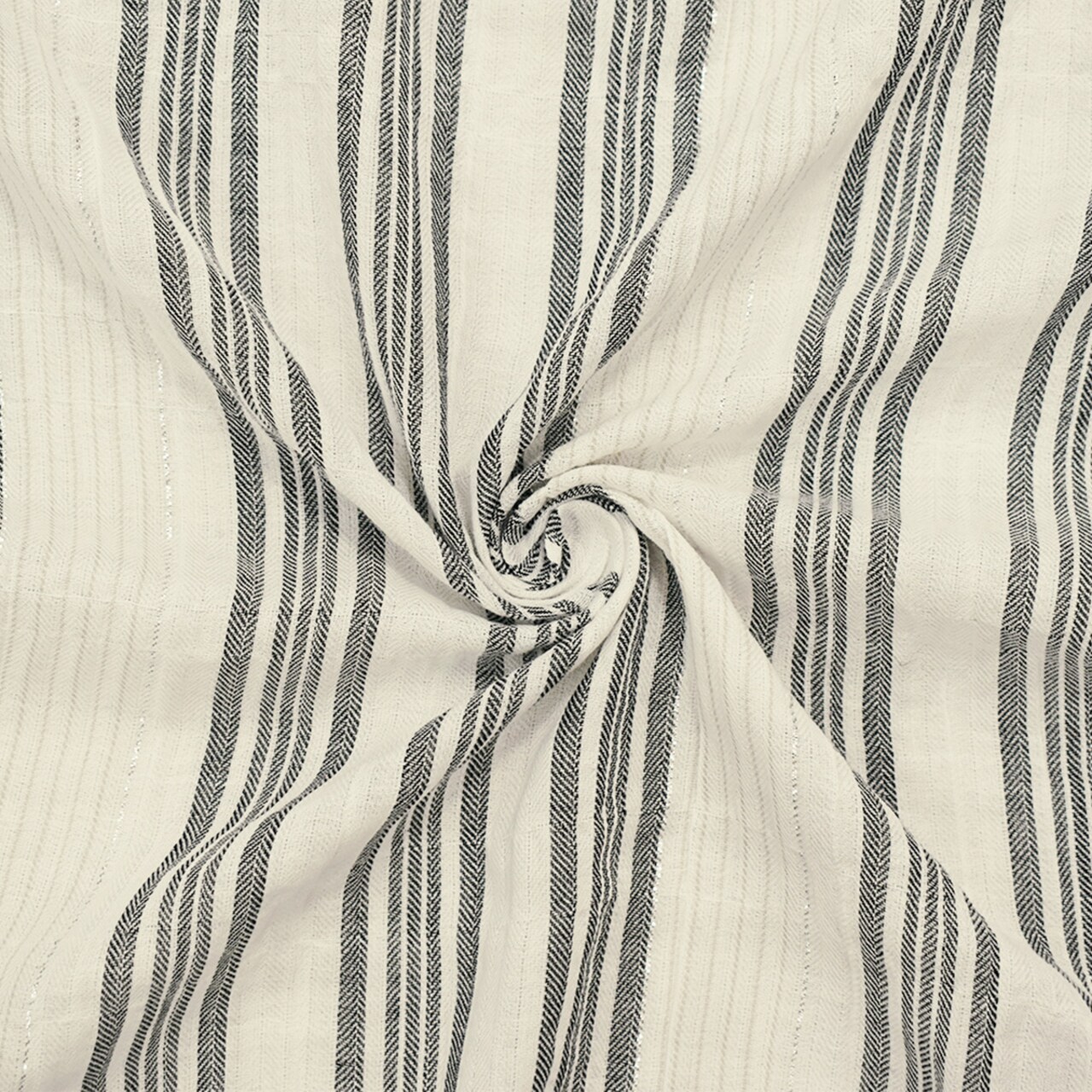 Ivory-Silver Metallic Famous Maker Cotton Striped Herringbone Woven Fabric By the Yard
